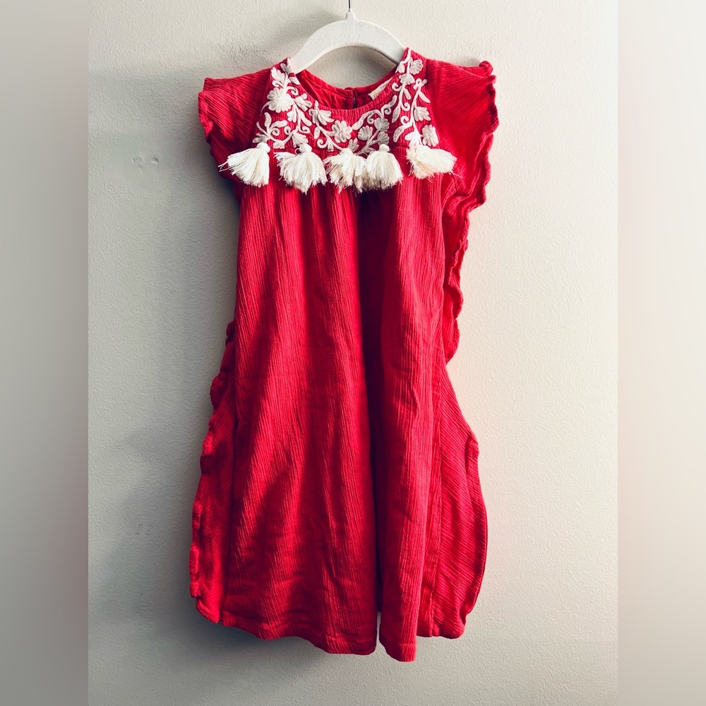 Masala Kids girls floral embroidery ruffle sleeve wave dress gauze 2